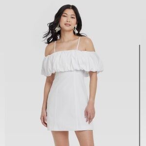 Women's Ruffle Mini A-Line Dress - White Off Shoulder, Spaghetti Straps